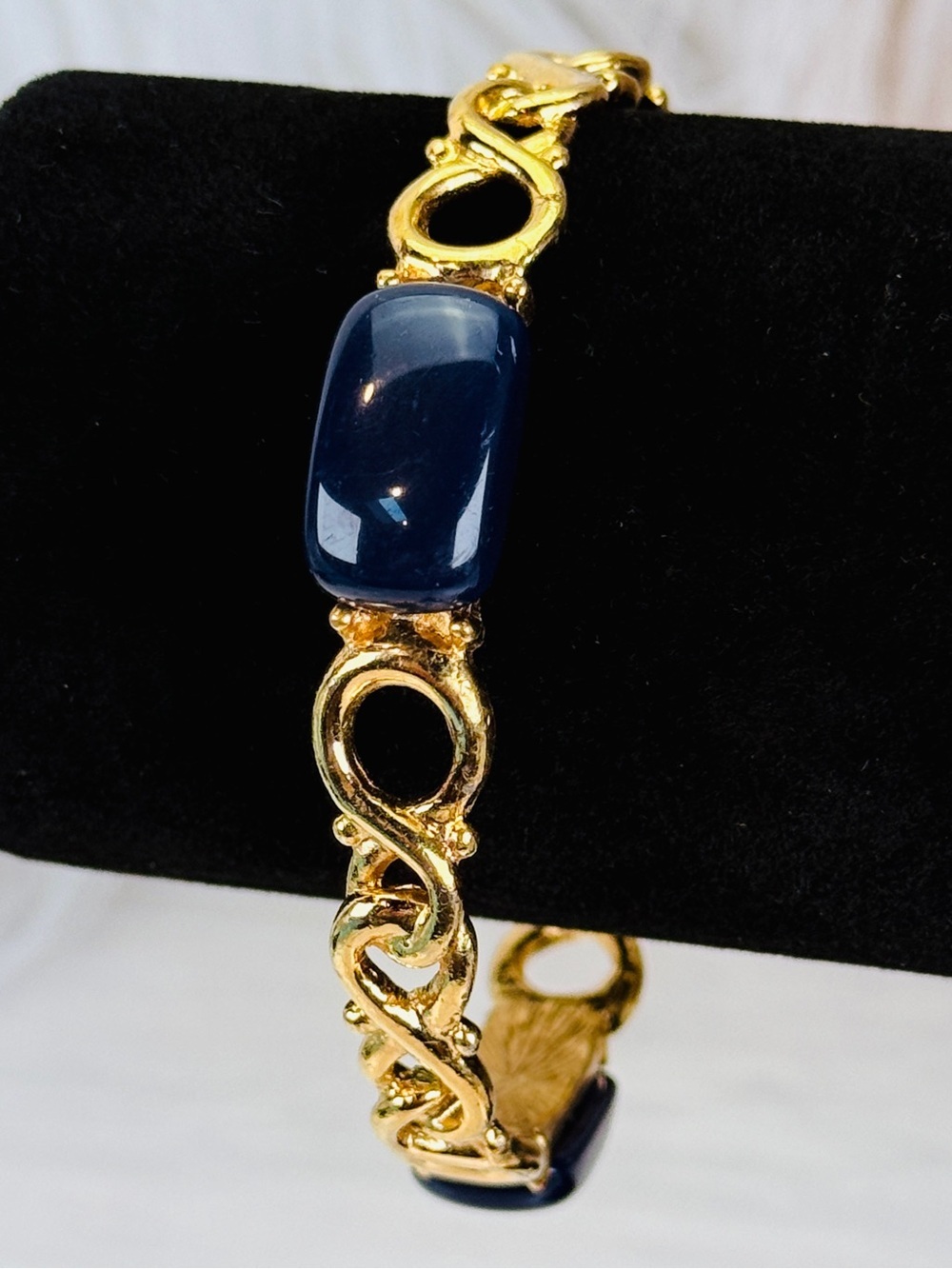 Vintage Goldtone and Navy Infinity Link Bangle Bracelet